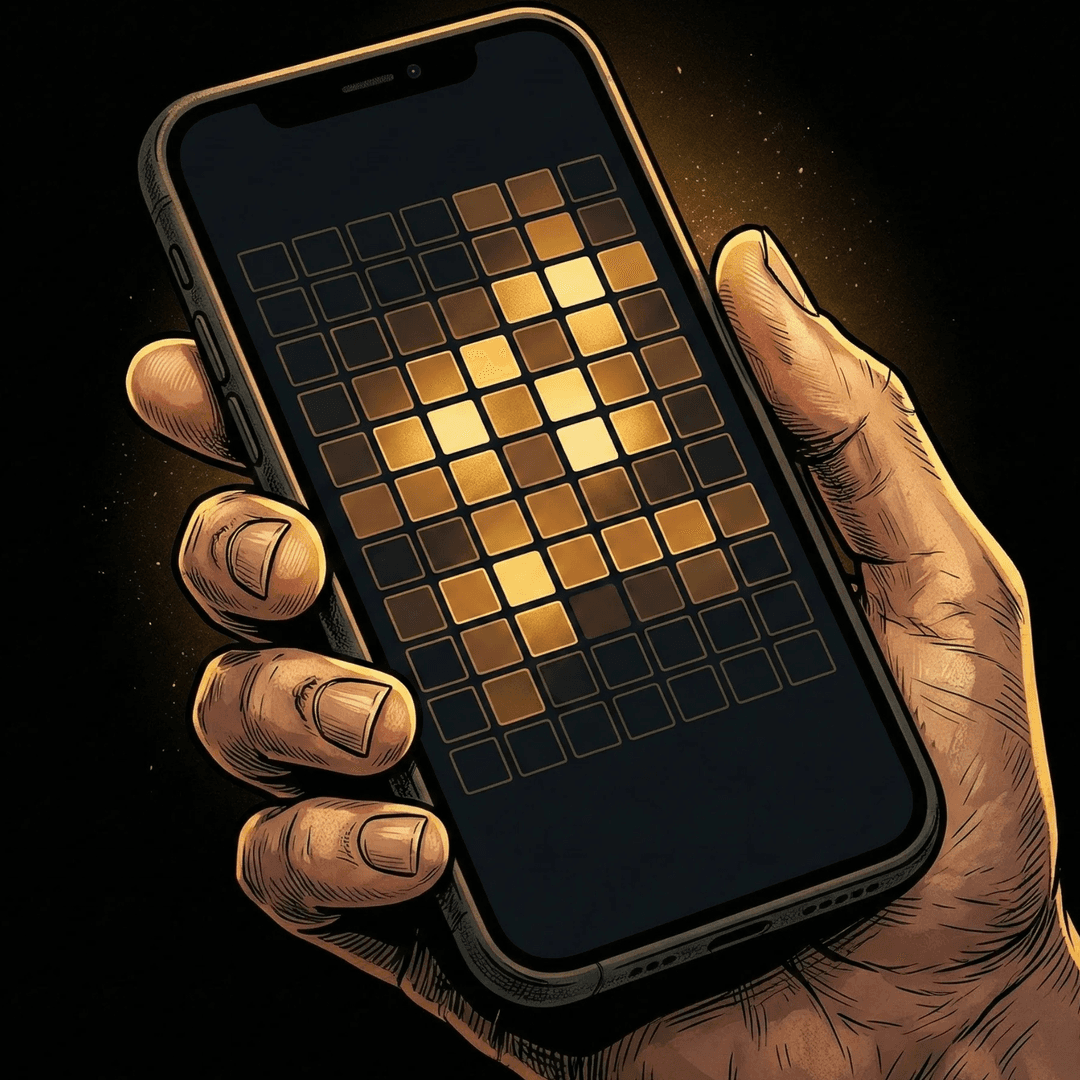 Hand holding a phone with the Bander app